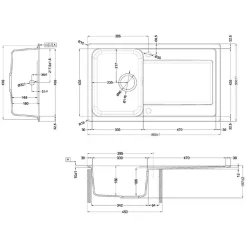 Rangemaster Loa 1 Bowl Igneous Granite Kitchen Sink with Reversible Drainer & Waste Kit - 860 x 500mm