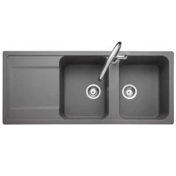 Rangemaster Loa 2 Bowl Igneous Granite Kitchen Sink with Reversible Drainer & Waste Kit - 1160 x 500mm
