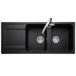 Rangemaster Loa 2 Bowl Igneous Granite Kitchen Sink with Reversible Drainer & Waste Kit - 1160 x 500mm