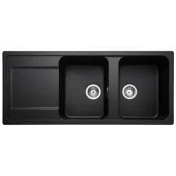 Rangemaster Loa 2 Bowl Igneous Granite Kitchen Sink with Reversible Drainer & Waste Kit - 1160 x 500mm