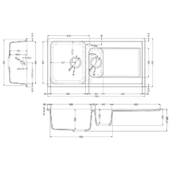 Rangemaster Loa 1.5 Bowl Igneous Granite Kitchen Sink with Reversible Drainer & Waste Kit - 1000 x 500mm