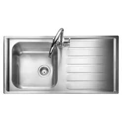 Rangemaster Manhattan 1 Bowl Brushed Stainless Steel Sink & Waste Kit with Right Hand Drainer - 1010 x 515mm