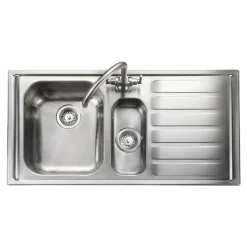 Rangemaster Manhattan 1.5 Bowl Brushed Stainless Steel Sink & Waste Kit with Right Hand Drainer - 1010 x 515mm