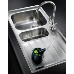 Rangemaster Manhattan 1.5 Bowl Brushed Stainless Steel Sink & Waste Kit with Right Hand Drainer - 1010 x 515mm