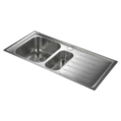Rangemaster Manhattan 1.5 Bowl Brushed Stainless Steel Sink & Waste Kit with Right Hand Drainer - 1010 x 515mm