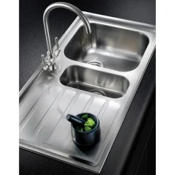 Rangemaster Manhattan 1.5 Bowl Brushed Stainless Steel Sink & Waste Kit with Left Hand Drainer - 1010 x 515mm