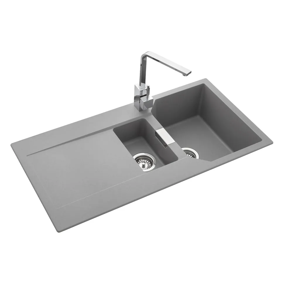 Rangemaster Mayon 1.5 Bowl Igneous Granite Kitchen Sink & Waste Kit with Reversible Drainer - 1000 x 510mm
