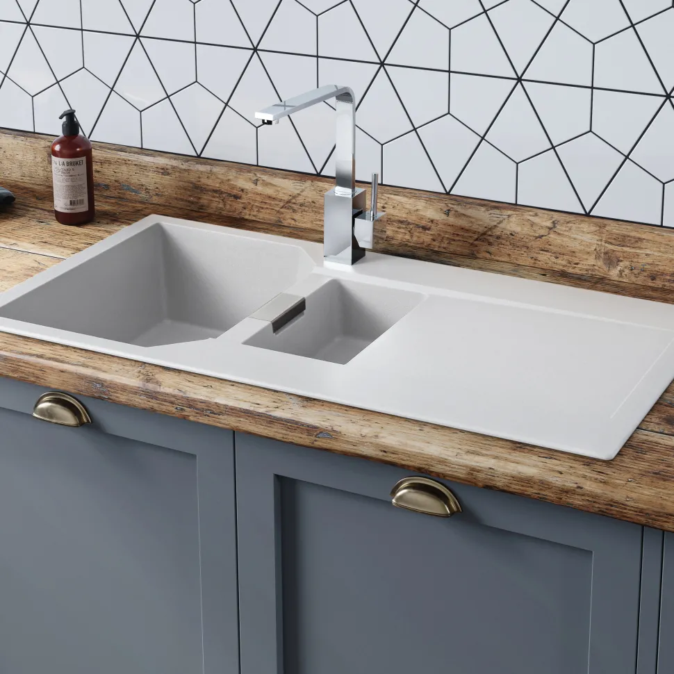 Rangemaster Mayon 1.5 Bowl Igneous Granite Kitchen Sink & Waste Kit with Reversible Drainer - 1000 x 510mm