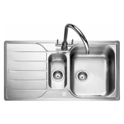 Rangemaster Michigan 1.5 Bowl Brushed Stainless Steel Sink & Waste Kit with Reversible Drainer - 950 x 508mm