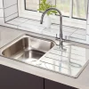 Rangemaster Michigan Compact Single Bowl Brushed Stainless Steel sink & Waste Kit with Reversible Drainer - 800 x 508mm