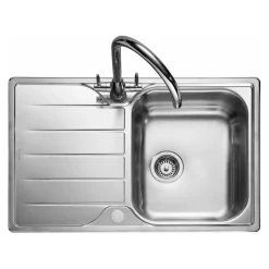 Rangemaster Michigan Compact Single Bowl Brushed Stainless Steel sink & Waste Kit with Reversible Drainer - 800 x 508mm