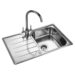 Rangemaster Michigan Compact Single Bowl Brushed Stainless Steel sink & Waste Kit with Reversible Drainer - 800 x 508mm