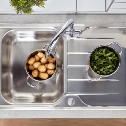 Rangemaster Michigan Compact Single Bowl Brushed Stainless Steel sink & Waste Kit with Reversible Drainer - 800 x 508mm