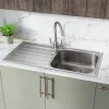 Rangemaster Oakland 1 Bowl Brushed Stainless Steel Sink & Waste Kit with Left Hand Drainer - 985 x 508mm