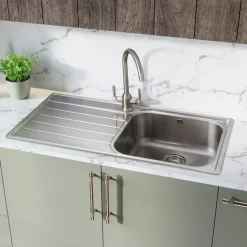 Rangemaster Oakland 1 Bowl Brushed Stainless Steel Sink & Waste Kit with Left Hand Drainer - 985 x 508mm