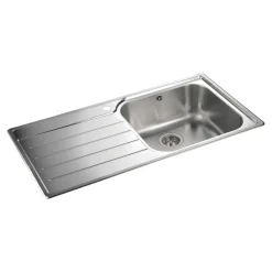 Rangemaster Oakland 1 Bowl Brushed Stainless Steel Sink & Waste Kit with Left Hand Drainer - 985 x 508mm