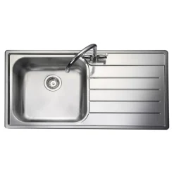 Rangemaster Oakland 1 Bowl Brushed Stainless Steel Sink & Waste Kit with Right Hand Drainer - 985 x 508mm