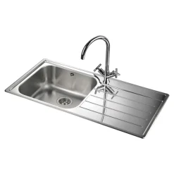 Rangemaster Oakland 1 Bowl Brushed Stainless Steel Sink & Waste Kit with Right Hand Drainer - 985 x 508mm