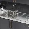 Rangemaster Oakland 1.5 Bowl Brushed Stainless Steel Sink & Waste Kit with Right Hand Drainer - 985 x 508mm