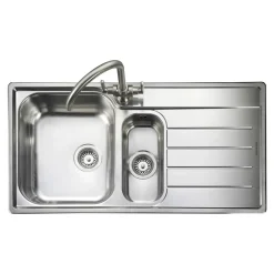Rangemaster Oakland 1.5 Bowl Brushed Stainless Steel Sink & Waste Kit with Right Hand Drainer - 985 x 508mm