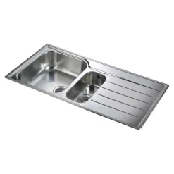 Rangemaster Oakland 1.5 Bowl Brushed Stainless Steel Sink & Waste Kit with Right Hand Drainer - 985 x 508mm