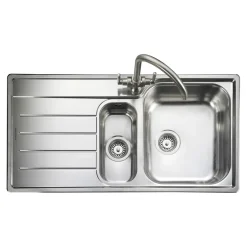 Rangemaster Oakland 1.5 Bowl Brushed Stainless Steel Sink & Waste Kit with Left Hand Drainer - 985 x 508mm