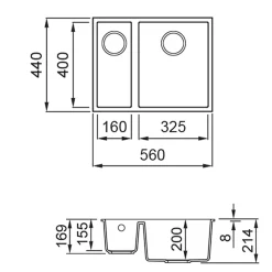 Rangemaster Oridian Undermount 1.5 Bowl Igneous Granite Composite Kitchen Sink & Waste Kit - 560 x 440mm