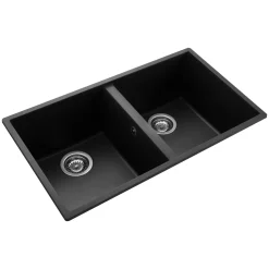 Rangemaster Oridian Undermount 2 Bowl Igneous Granite Composite Kitchen Sink & Waste Kit - 760 x 435mm