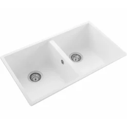 Rangemaster Oridian Undermount 2 Bowl Igneous Granite Composite Kitchen Sink & Waste Kit - 760 x 435mm