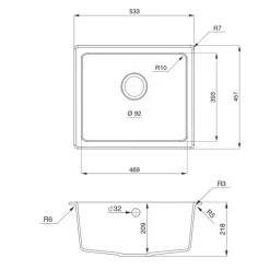 Rangemaster Paragon 1 Bowl Granite Composite Undermount Kitchen Sink & Waste Kit - 533 x 457mm