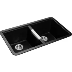 Rangemaster Paragon 2 Bowl Granite Composite Undermount Kitchen Sink & Waste Kit - 824 x 481mm