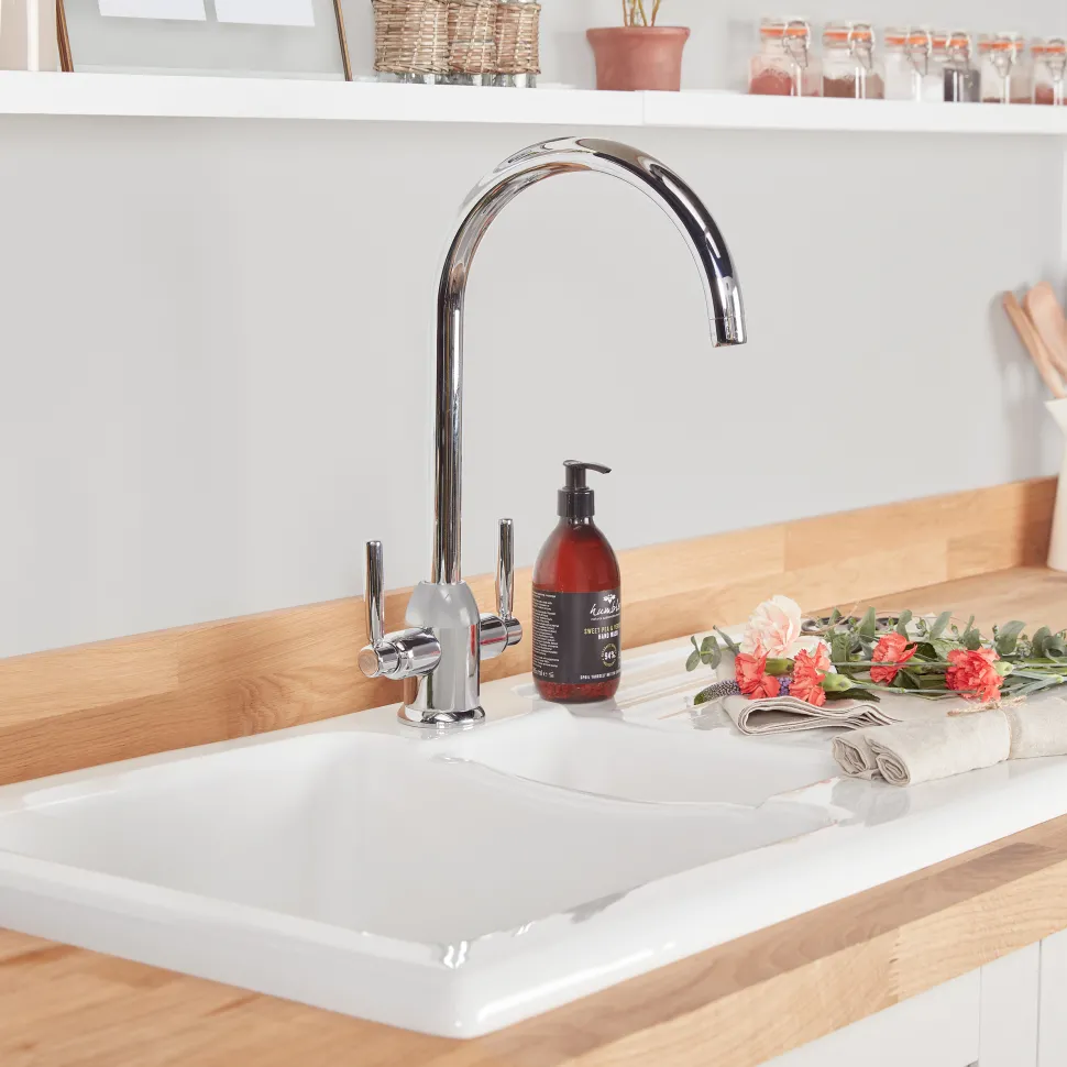 Rangemaster Parma Twin Lever Kitchen Mixer Tap with Swivel Spout
