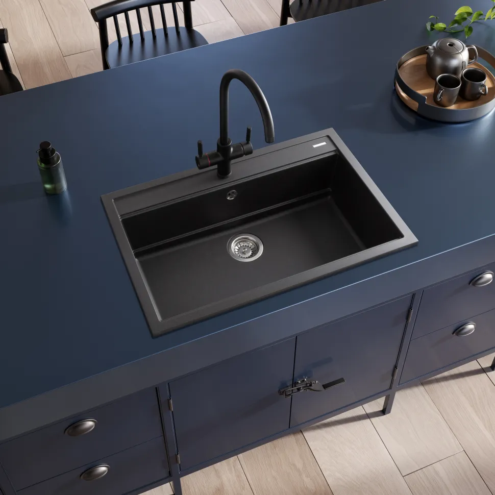 Rangemaster Prato Inset 1 Bowl Igneous Granite Composite Kitchen Sink & Waste Kit - 790 x 510mm