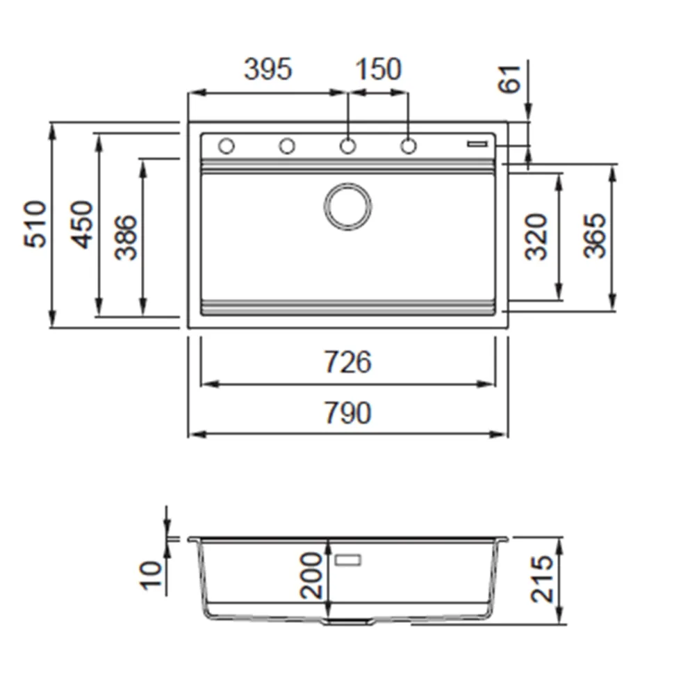 Rangemaster Prato Inset 1 Bowl Igneous Granite Composite Kitchen Sink & Waste Kit - 790 x 510mm