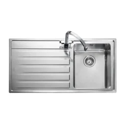 Rangemaster Rockford Single Bowl Brushed Stainless Sink & Waste with Left Hand Drainer - 985 x 508mm