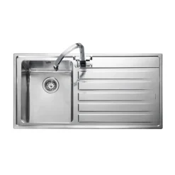Rangemaster Rockford Single Bowl Brushed Stainless Sink & Waste with Right Hand Drainer - 985 x 508mm