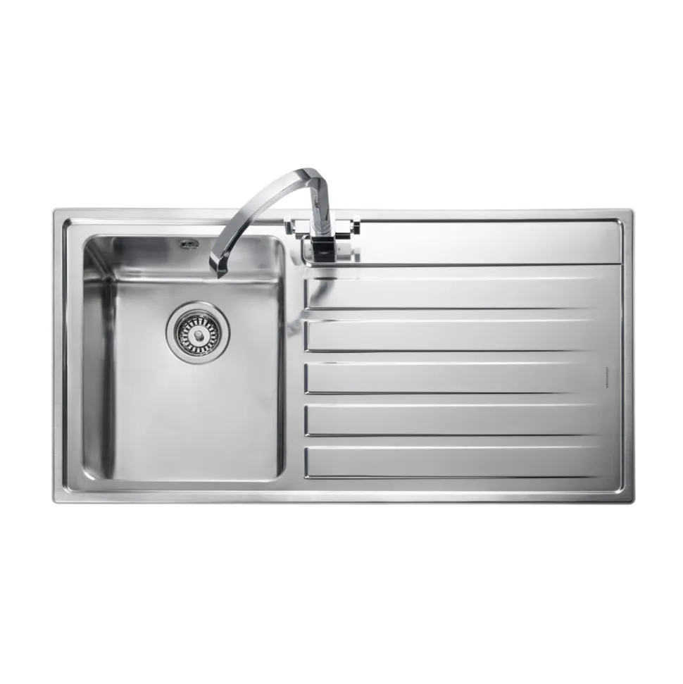 Rangemaster Rockford Single Bowl Brushed Stainless Sink & Waste with Right Hand Drainer - 985 x 508mm