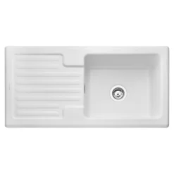 Rangemaster Rustic 1 Bowl White Ceramic Sink & Waste Kit with Reversible Drainer - 1000 x 500mm