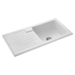 Rangemaster Rustic 1 Bowl White Ceramic Sink & Waste Kit with Reversible Drainer - 1000 x 500mm