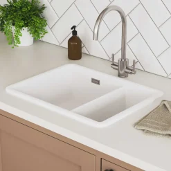 Rangemaster Rustique 1.5 Bowl Ceramic Undermount / Inset Kitchen Sink & Waste Kit - 557 x 430 mm