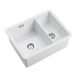 Rangemaster Rustique 1.5 Bowl Ceramic Undermount / Inset Kitchen Sink & Waste Kit - 595 x 460mm