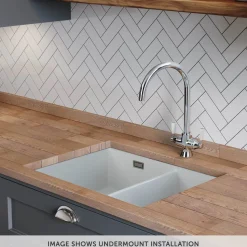 Rangemaster Rustique 1.5 Bowl Ceramic Undermount / Inset Kitchen Sink & Waste Kit - 595 x 460mm