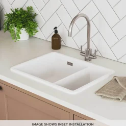 Rangemaster Rustique 1.5 Bowl Ceramic Undermount / Inset Kitchen Sink & Waste Kit - 595 x 460mm