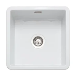 Rangemaster Rustique 1 Bowl Inset/Undermount Fireclay White Ceramic Kitchen Sink & Waste Kit - 462 x 462mm