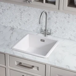 Rangemaster Rustique 1 Bowl Inset/Undermount Fireclay White Ceramic Kitchen Sink & Waste Kit - 462 x 462mm