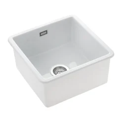 Rangemaster Rustique 1 Bowl Inset/Undermount Fireclay White Ceramic Kitchen Sink & Waste Kit - 462 x 462mm