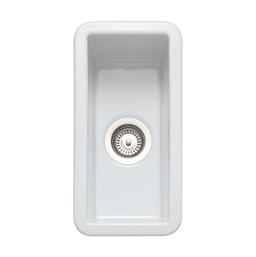Rangemaster Rustique 0.5 Bowl Inset/Undermount Fireclay White Ceramic Kitchen Sink & Waste Kit - 234 x 460mm