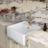 Rangemaster Sandwood 1 Bowl White Fireclay Ceramic Sit-On Belfast Sink With Tap Ledge & Waste Kit - 597 x 630mm