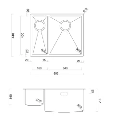 Rangemaster Spectra 1.5 Bowl Inset or Undermount Stainless Steel Kitchen Sink & Waste - 555 x 440mm
