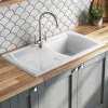 Rangemaster Tenby Compact 1 Bowl Gloss White Fireclay Ceramic Kitchen Sink & Waste with Reversible Drainer - 850 x 500mm
